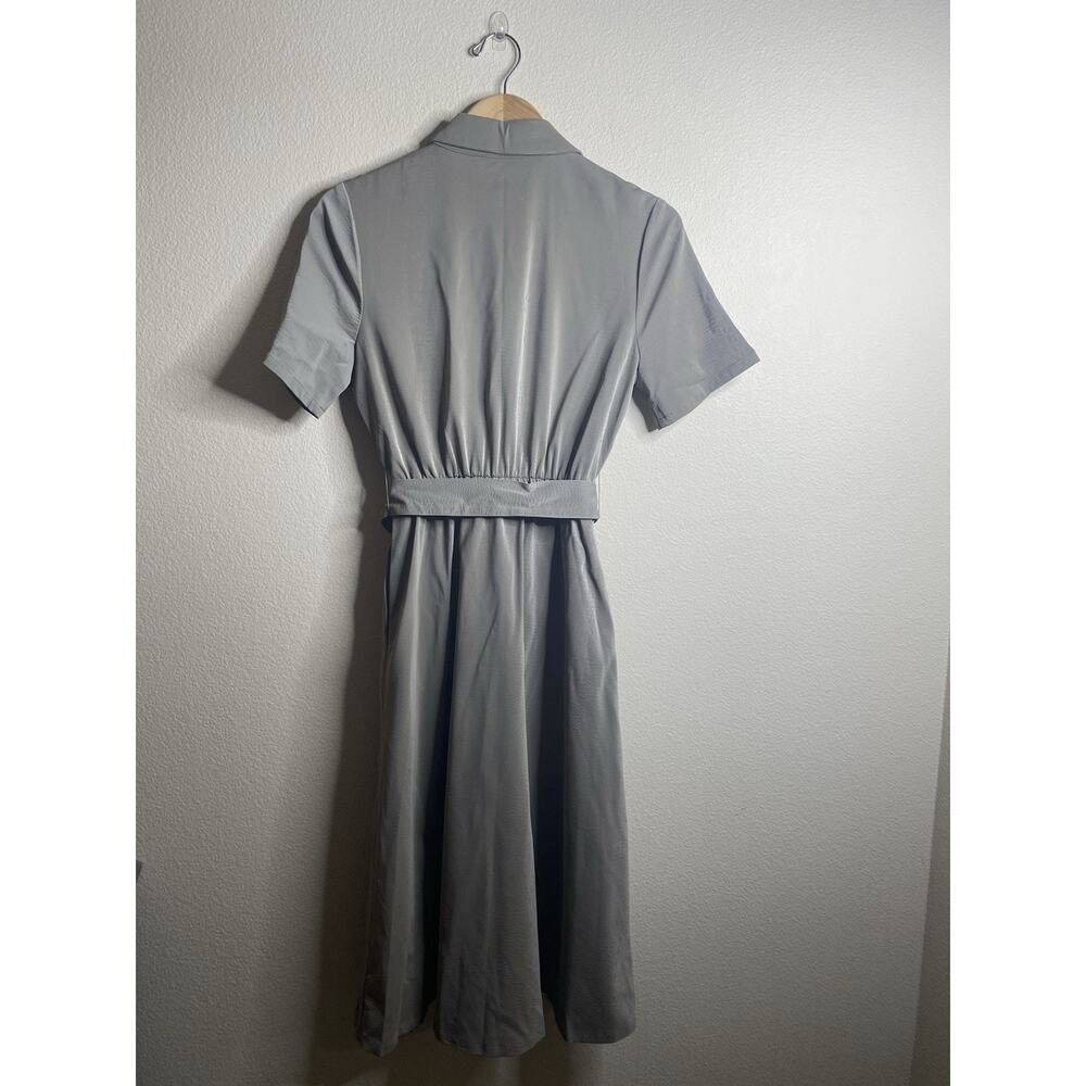 Alfani Belted Dress Faux Leather Womens Size 4 Gray Short Sleeve - Picture 3 of 5